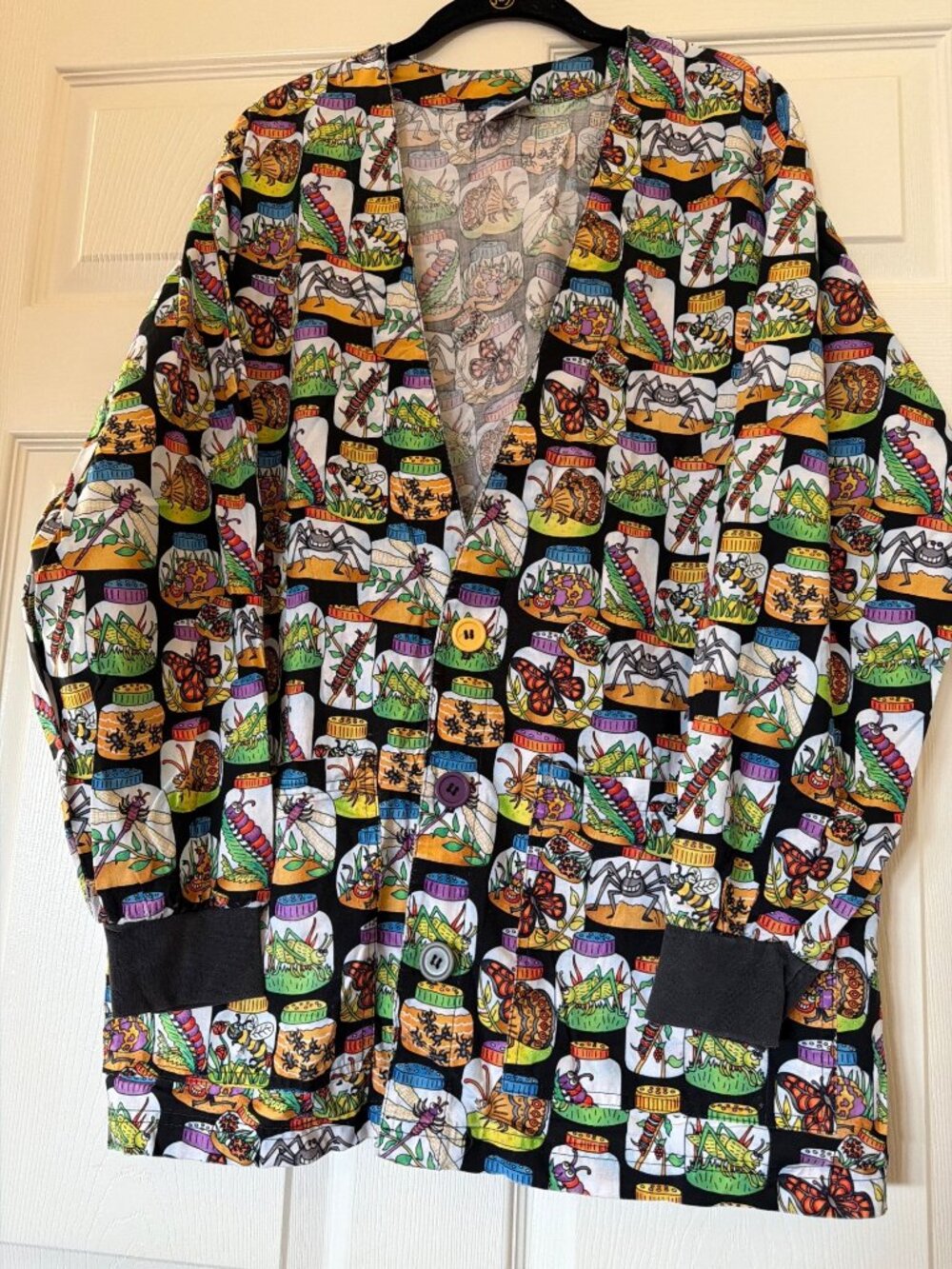 S.C.R.U.B.S. Bug Jar Print 100% Cotton Button-Up Scrub Jacket M Colorful Unique